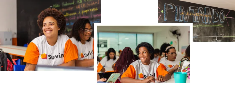 Pessoas em uma sala de aula no programa pintar o bem